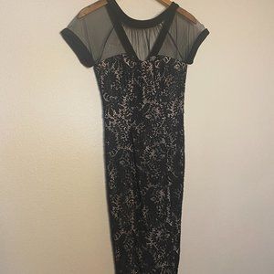 Maggy London Illusion Top Black Lace Overlay Dress